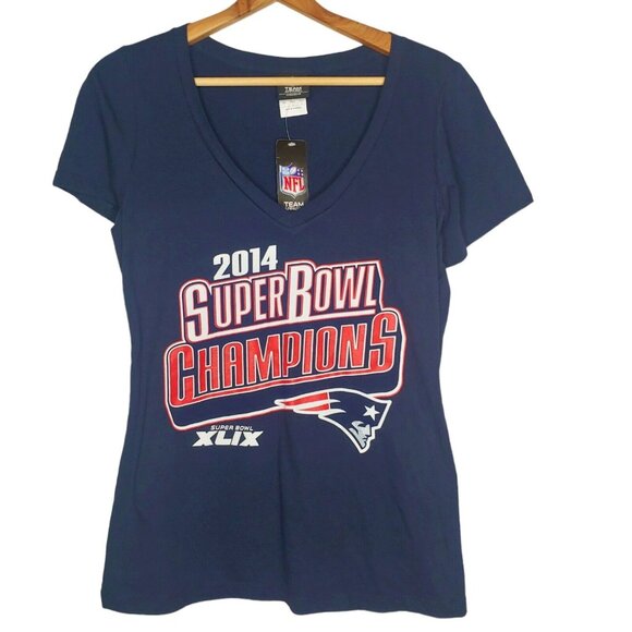 New England Patriots 2014 Super Bowl Champs Womens Large T Shirt NFL Blue NWT - Picture 1 of 6